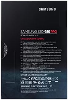 Samsung 980 PRO M.2 NVMe SSD (MZ-V8P1T0BW), 1 TB, PCIe 4.0, 7,000 MB/s Read, 5,000 MB/s Write, Internal Solid State Drive