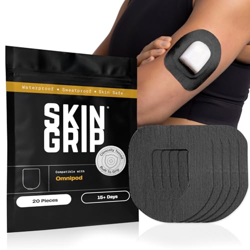 Skin Grip Insulet Omnipod 5 Adhesive Patches Waterproof & Sweatproof (Also Fits Omni pod Dash) Pre-Cut Medical Tape Ultimate Insulin Pump Protection Diabetic Sensor Covers 20-Pack Black
