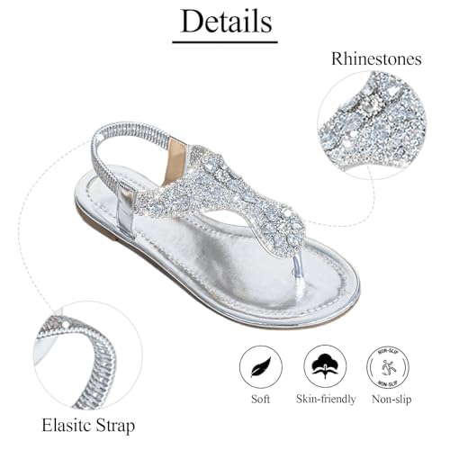 Womens Rhinestone T-Strap Flat Sandals Comfortable Slip On Round Toe Sparking Flat Flip Flops For Casual Daily Vacation Party Work3