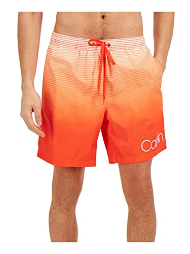 Calvin Klein Mens Orange Stretch Regular Fit Quick-Dry Swim Trunks XXL
