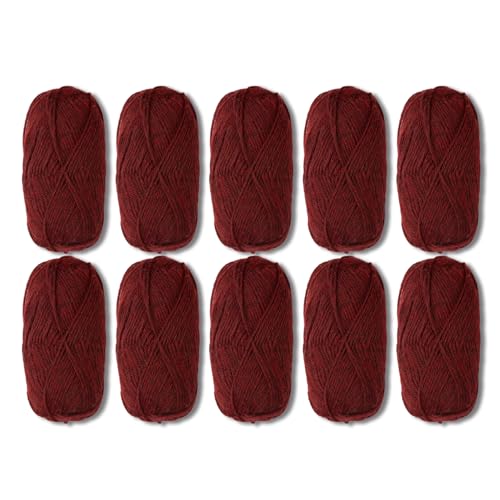 Image of Knit Picks Wool of the Andes Red 100% Wool Yarn Pack for Knitting | 10 skeins (500g total) of soft worsted weight crocheting yarn in Garnet Heather color, good for felting.