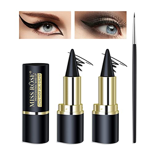 KYDA 2 Pcs Eyeliner Cream Set,Waterproof Longlasting Gel Eyeliner Pen Black Eyeliner Cream Natural Smooth Eyeliner Gel Cream,with Brush-Black