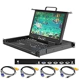4 Port Rack Mount KVM Console with 15.6'' 1080P Monitor, 1U VGA KVM Switch Drawer for 24-Inch Deep Network Cabinet,OSD Hotkey Button Switching,Compatible with Windows,Linux,Mac,Sun,etc,Cables Included