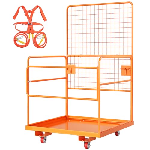45 in x 43 in Forklift Safety Cage, GarveeTech Max. 2200 LBS Heavy Duty Steel Forklift Man Basket, Foldable Forklift Work Platform with Guardrails, Sa
