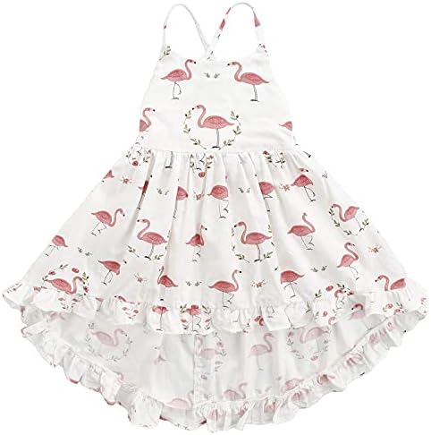 Summer Dresses Kids Dress 2T Summer Dress 2 Flamingo Party Dresses for Girls Summer Dress 2T Wedding Birthday Party Toddler Kids Backless Sleeveless Dress (A3Flamingo,90)