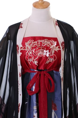 Kawaii-Story Han-005 Hanfu sukienka czarno-niebieska, tradycyjna, 3-częściowa, chińska odzież, cosplay, szata kostiumowa, haftowany (Han-005, S)