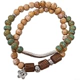 Braccialetto con perline a doppio anello con design ispirato allo Zen, unisex, realizzato a mano, in finta ceramica, corda elastica