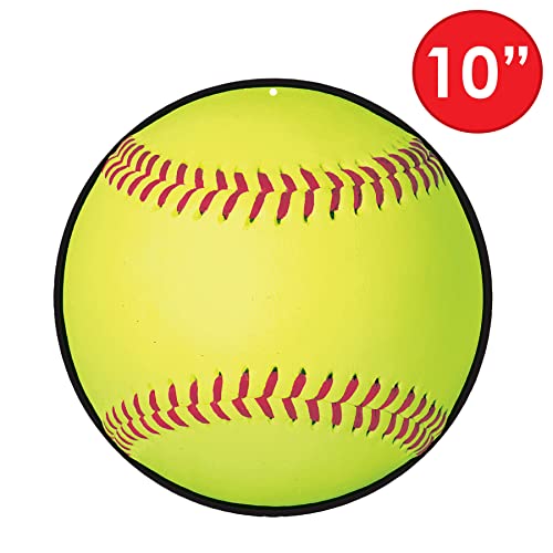 Beistle 6-Piece Softball Cutouts in Yellow, Sports Themed Party Decorations, Game Day Party Supplies, Softball Themed Party Accessories, 10" by Beistle - Image 2