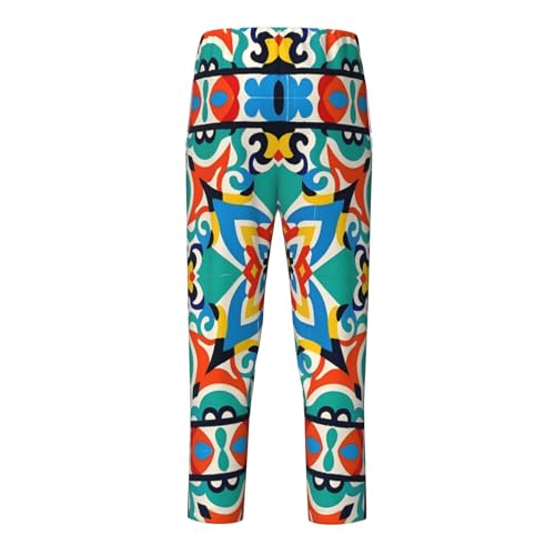 Pajama Pants Pajama Bottoms with Elastic Waistband Sleepwear Lounge Pants, Ethnic Colorful Flowers2