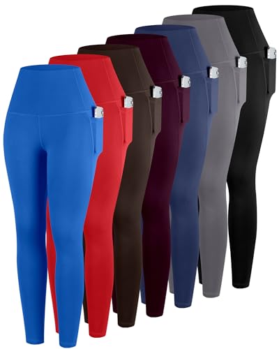 Image of ATHVOTAR Leggings with Pockets for Women, 7 Packs High Waisted Workout Tummy Control Yoga Pants