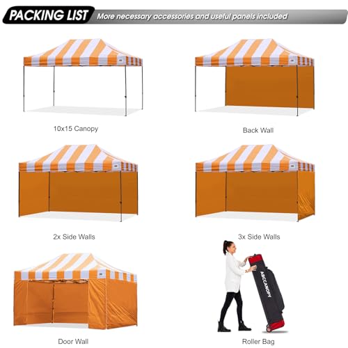 Image of ABCCANOPY Heavy Duty Easy Pop up Canopy Tent with Sidewalls 10x15,Strip Orange