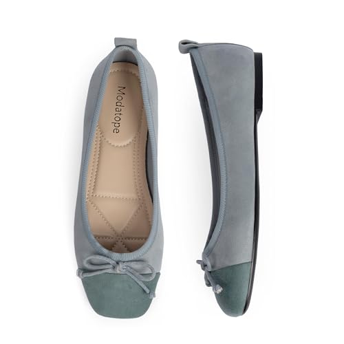 Image of Modatope Womens Flats Ballet Ballerina Flats for Women | Bow Bowknot Square Toe Slip on Flats, Dressy Comfort Ballet Shoes for Work, Driving, School, Travel & Daily Outings
