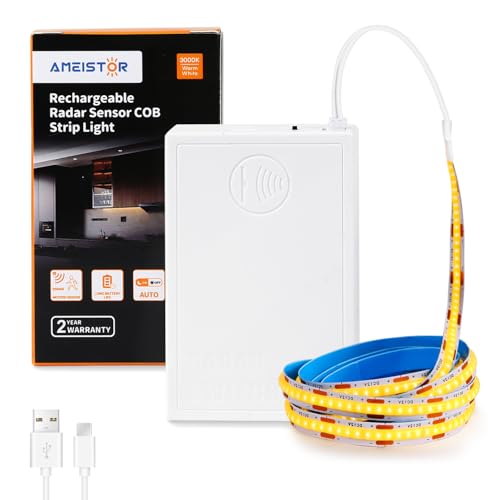 Ameistor Rechargeable Motion Sensor COB Strip Light, 6000mAh Battery Operated Night Light for Closet...