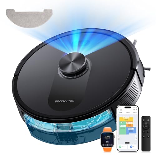 Proscenic Q10 Robot aspirapolvere con funzione di pulizia, 8000 Pa 200 min aspirapolvere robot, navigazione laser intelligente con 5 schede, controllo tramite app Siri Alexa AppleWatch telecomando per