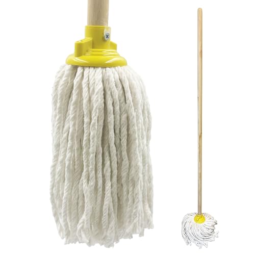 Highly Absorbent Mops for Cleaning Floors - Cotton Floor Mop Cotton Mop Head, Wooden Mop Handle, and Durable Bracket - Versatile Mop and Handle, String Mop for Floor Cleaning