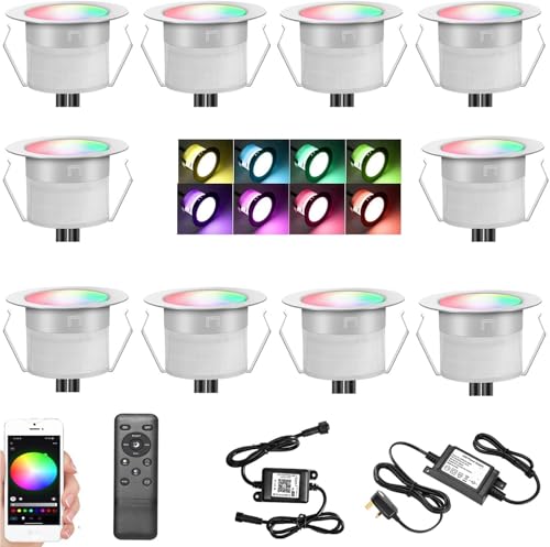 WiFi LED Decking Lights, Ø31MM RGBWW(Warm White+RGB) Phone Control Low Voltage Recessed Deck Lighting for Terrace Patio Path Wall Garden Decoration- 10 Packs
