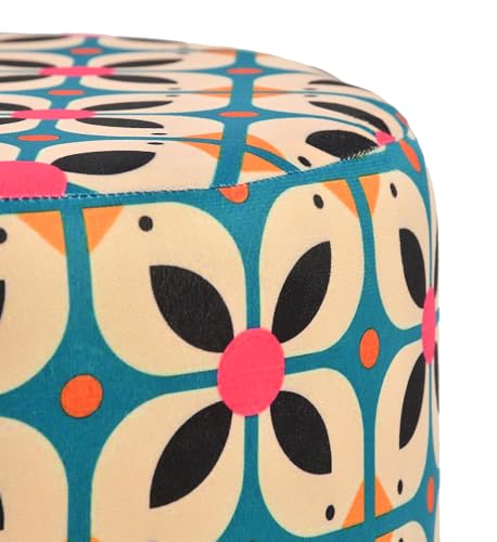 Image of NACIA Printed Ottoman Stool Set of 2 | Soft Cushioned Velvet Pouf Footrest with Wooden Legs | Decorative Seating Stool for Bedroom Living Room Home & Office (16x16x17 Inch, Boho Chic)