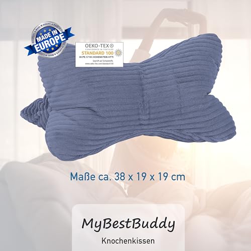 Leseknochen Cord Grau Nackenkissen Knochenkissen Nackenrolle Lesekissen Öko-Tex 100 zertifiziert und 60°C waschbar - Kissen für Nacken, Knie oder Bauch zum Lesen oder Relaxen - 38x19x19 cm