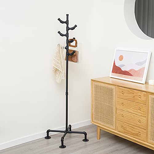 Merjulan 67-Inch Industrial Black Metal Pipe 6-Hook Coat Stand #TOP1
