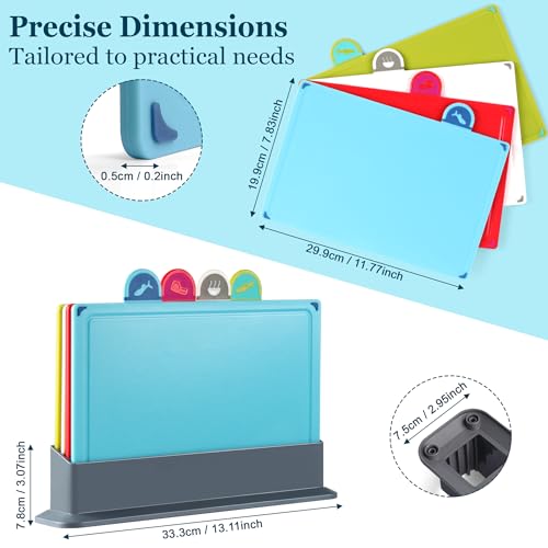 Pleafind Colour Coded Chopping Boards - 4 Pcs Plastic Chopping Board Set with Storage Stand, Juice Grooves & Non-Slip Cutting Board That Prevents Food Cross Contaminaton, Dishwasher Safe - Image 3