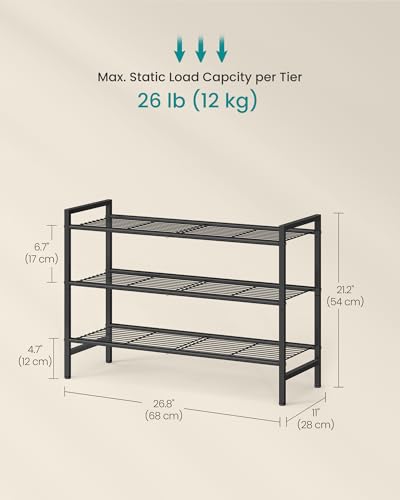 Image of SONGMICS Metal Shoe Rack, Free Standing Shoe Organizer for Entryway Closet Garage Small Spaces, Heavy-Duty Slim Steel Storage Shelf, 3-Tier, Fits 12-16 Pairs, Black ULMR043BP01