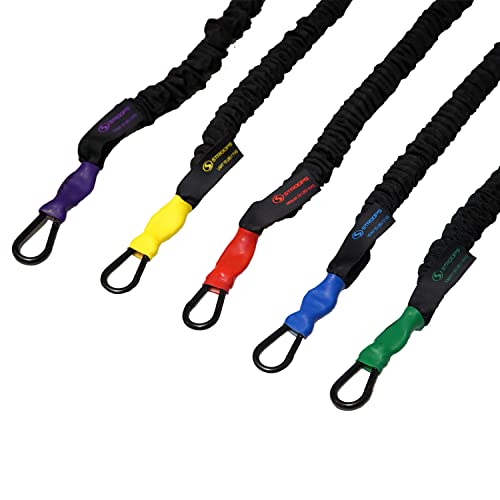 Image of Stroops Slastix Safety Sleeved Resistance Bands | Dual Clip Elastic Training Band with 4:1 Stretch Ratio for Strength, Sports Training and Rehab