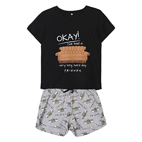 CERDÁ LIFE'S LITTLE MOMENTS Mulher Friends 100% algodão de 2 peças [t-shirt calças pijama licença oficial NBC, azul escuro, L, Azul escuro