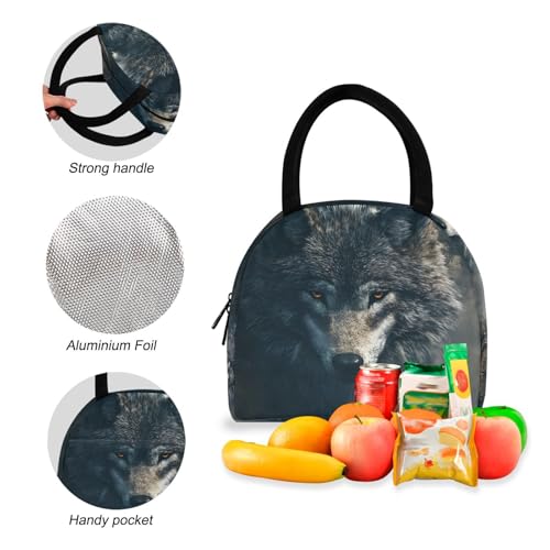 Backpack Lunch Bag Set Map Wolf Print, Big Storage Travel Backpacks with Insulated Lunch Box for Office Hiking Picnic4