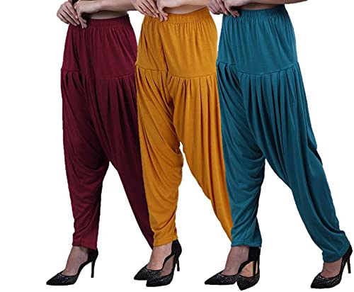 casuals Comfort Fit Viscose Blend Patiala Pants Combo 3 for Women-picture-51