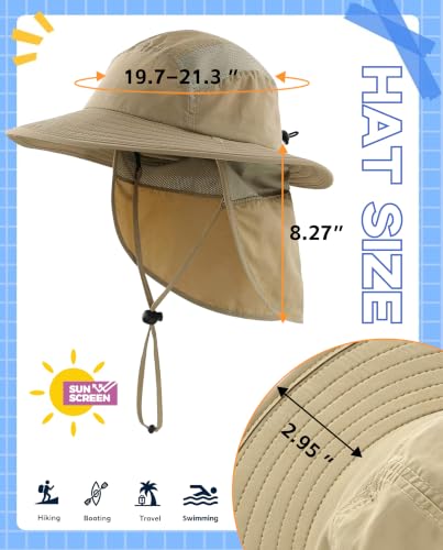 Image of Home Prefer UPF 50+ Boys Sun Hat with Neck Flap Wide Brim Summer Beach Bucket Hat for Boys Girls Toddler Kids Safari Hat