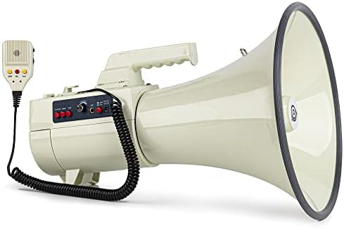 HornPro Megaphone 75 Watt Siren Bullhorn - Bullhorn Speaker w/Detachable Microphone, Built-in USB/SD/AUX- Professional Outdoor Voice for Police & Cheerleading