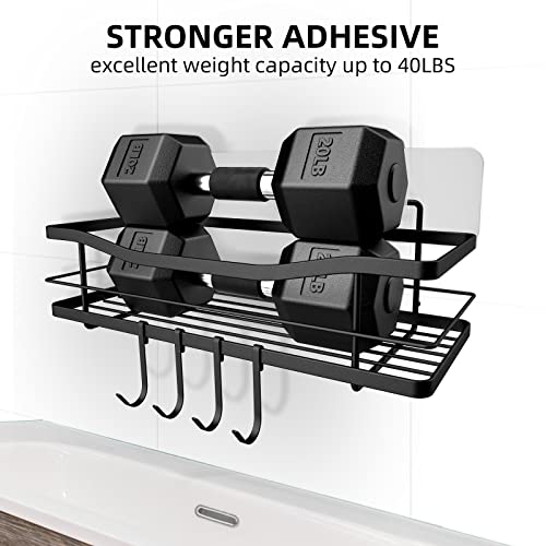 Eagmak Shower Caddy With Hooks Of 4, No Drilling Adhesive Shower Shelf Wall Mounted Shampoo Holder, Sus304 Stainless Steel Shower Storage Organizer For Bathroom, Toilet And Kitchen- 2 Pack (Black) #TOP5