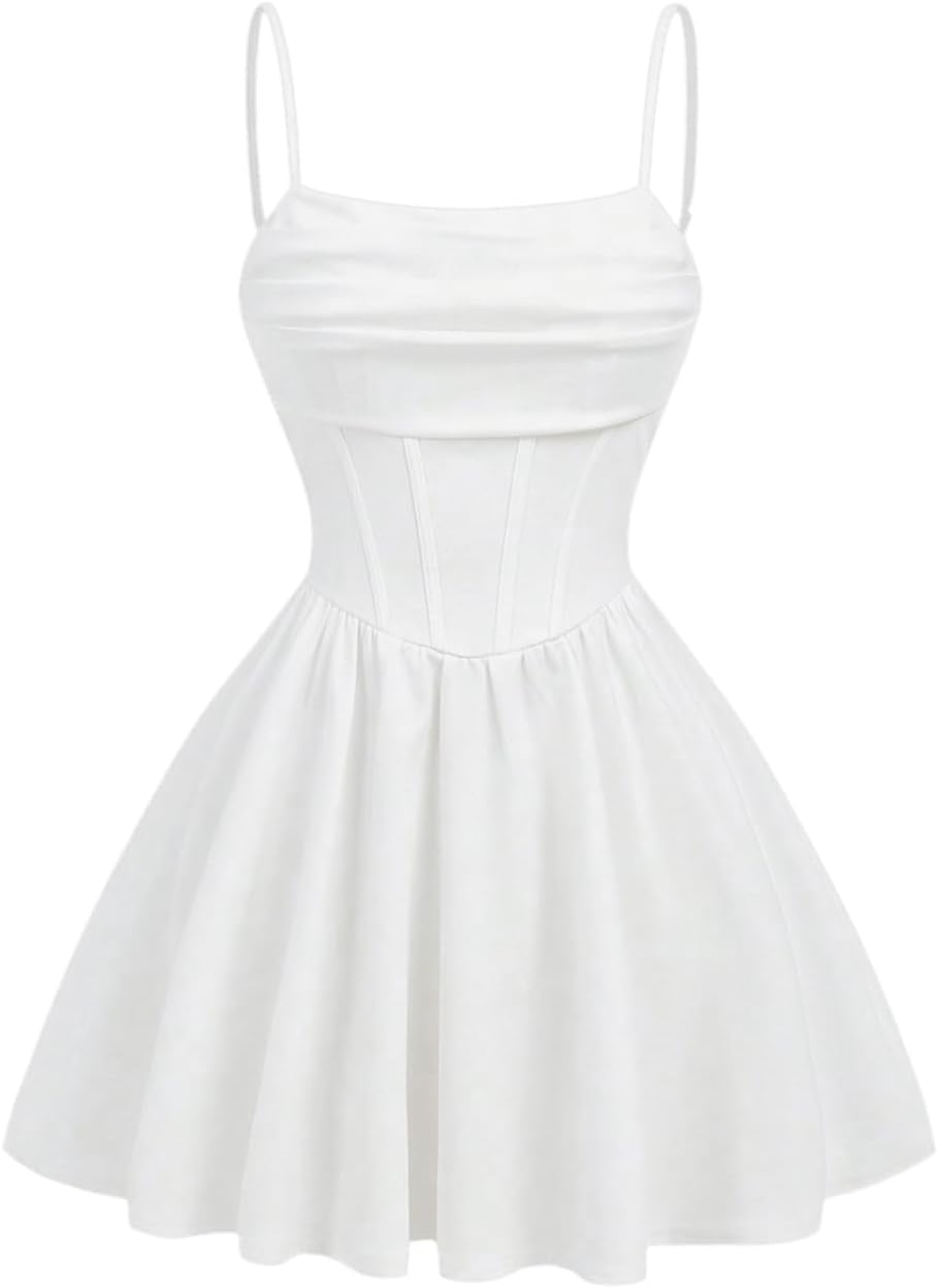 SHENHE Girl's Spaghetti Strap Corset Dress Pleated A Line Fit and Flare Cami Dress