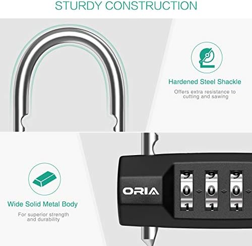 ORIA 4-Digit Combination Padlock, Combination Resettable Locks with Adjustable Shackle, Security Number Lock, Zinc Alloy Material, Waterproof Padlock for Gym, Bicycle, Toolbox, Luggage, Cabinet etc.