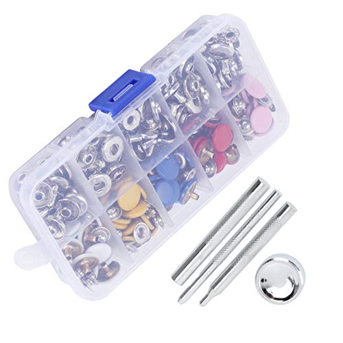 Kit de fecho de pressão de metal com 20 peças, botões de pressão e ferramenta de couro para acessóri