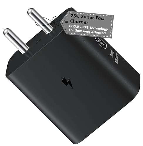 Image of 25W USB-C Fast Wall Charger - Compatible with Samsung Galaxy S23 /S22 /S21 /21 FE /S20 / A34 / M14 /M34 /M54 /M53 /M33 /M13 - S /A /M /F Series Adapter| Original Rapid Charging (Black)