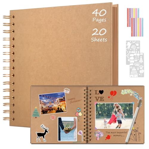 Boic Album Photo Scrapbooking 21x21cm, Fait à La Main Album Spirale 40 Pages, Livre D'or pour Voyage Mariage, Cadeaux de Noël Anniversaire Cadeaux de Saint-Valentin...