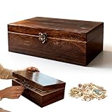 Coffre au trésor en bois vintage élégant : la boîte en bois décorative vintage conçue avec soin se distingue par sa charnière en fer forgé et ses détails sculptés classiques. Avec cette boîte en bois avec couvercle, vous créez un accroche-regard nostalgique. La boîte en bois avec couvercle se transforme en une idée de cadeau de mariage idéale avec un charme de voyage dans le temps.