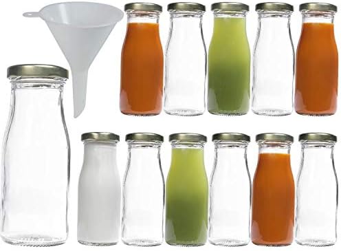 Viva Haushaltswaren 12 Empty Wide-Necked Glass Bottles 500 ml/Milk/Juice Bottles with SILVER Screw A Filling Funnel Diameter 12 cm