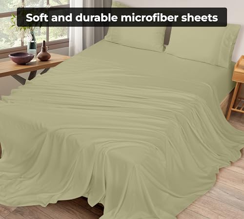 Image of Royale Linens 2 Pack Bulk Flat Sheet Set - Top Sheets - Soft 1800 Microfiber - Wrinkle & Stain Resistant - for Hotel, Massage Table, Hospital, Dorm - Twin Flat Sheet Sold Separately (Twin, Sage Green)