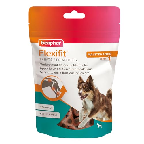 Beaphar Flexifit Treats, Integratore Articolare per Cani, per Articolazioni Flessibili e Ossa Forti, con Omega 3, Glucosamina e Calcio, Gusto Carne, 150 g
