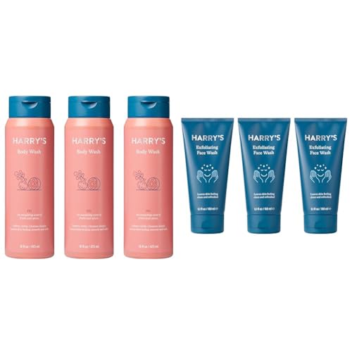 Harry's Men's Body Wash Fig Shower Gel 16 Fl Oz (3 Pack) + Face Wash Cleanser 5.1 Fl Oz (3 Pack)