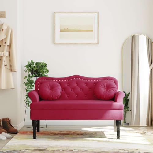Banco de terciopelo rojo vino 120cm con respaldo para salon pasillo y comedor moderno