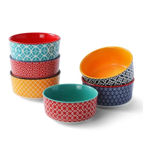 DOWAN Creme Brulee Set di 6 ciotole in porcellana, 120 ml, adatte al forno, piccole teglie per ragout fin, adatte al microonde, ad aria condizionata e lavastoviglie, Ø 9 cm, multicolore