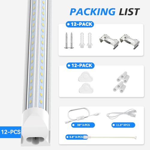shopled 8ft shop light 100w 15000lm 6500k  12-pack linkable v-shape led shop light  plug amp play t8 tube lights for garage warehouse basement  ultra bright energy-saving commercial lighting etl