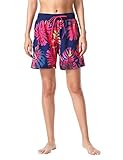 unitop Women's Board Shorts for Swimming 5'' with Lining Lightweight Holiday Surfing Trunks Floral Red L