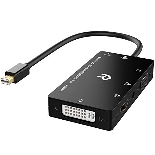 Rankie Mini DP Adapter,4-in-1 [DP 1.2 Version/1080P], Mini DisplayPort (Thunderbolt Port Compatible) to HDMI/DVI/VGA HDTV with Audio Output Male to Female Converter (Black)