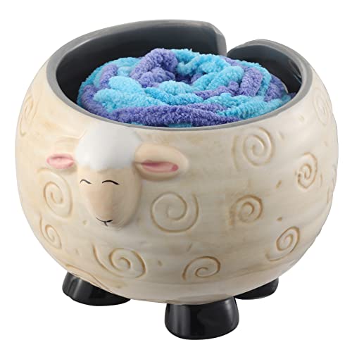 Wyleaves Sheep Ceramic Yarn Bowl Knitting Yarn Ball Holder Handmade Craft Knitting Bowl Storage Crocheting Accessories and Supplies Organizer, Ceramic Yarn Bowl, Panda/Sheep