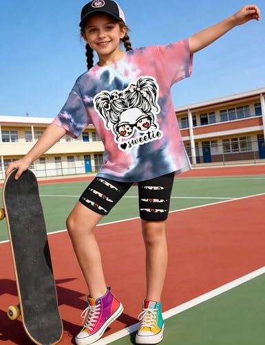 Image of Girls Clothes Short Sleeve Tie Dye Top Shorts and Pants 2PCS Girls Summer Outfits Size 6-16