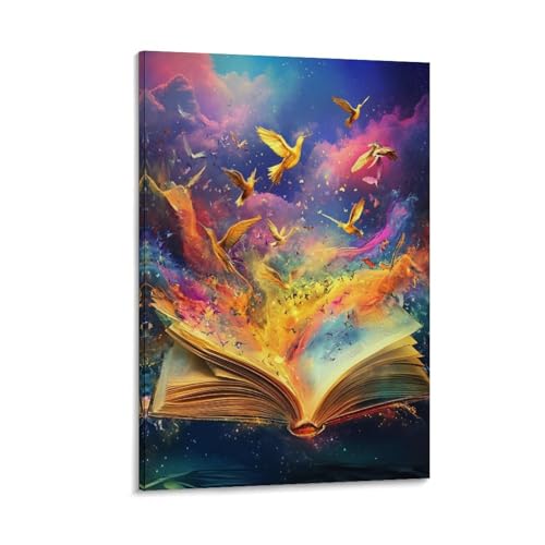 Tableau de livres magiques en impression sur toile de qualité pour décoration murale raffinée